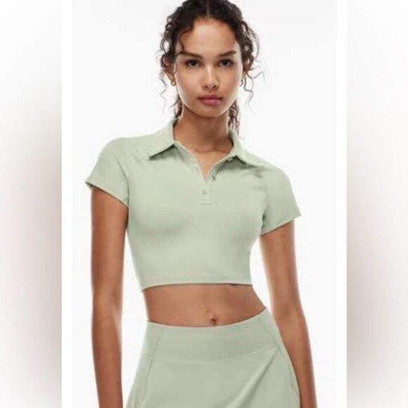 Aritzia TNAction Sage Green Contest Polo Cropped Tee Shirt Women’s XS - Picture 1 of 4